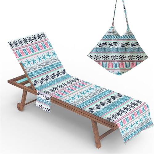 MYIESAXL Beach Chair Cover Towel Bohemian Stripes Print Beach Towel Portable Beach Sunbed Towels Sun Lounger Towels With Pockets Microfiber Towel For Beach Garden Vacation