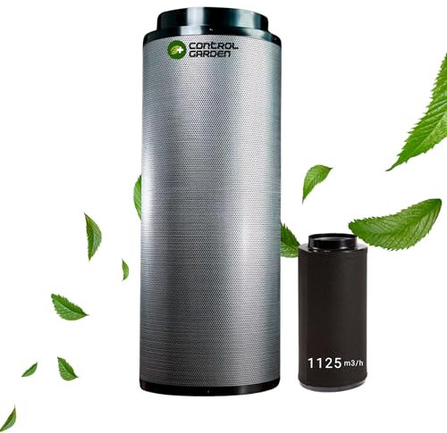 + control GARDEN Filtro a carbone attivo per armadio da coltivazione 1125 m³/h | Tubo neutralizzatore degli odori per coltivazione idroponica | Carbon 100% australiano RC -4/8 | Ø 200 mm Lunghezza 600