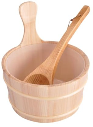 Dualoai Seau de Sauna et louche en Bois, récipient de Rangement de 4 L, Cadeaux, Seau d'eau Polyvalent, Ensemble d'accessoires de Sauna pour Les centres de