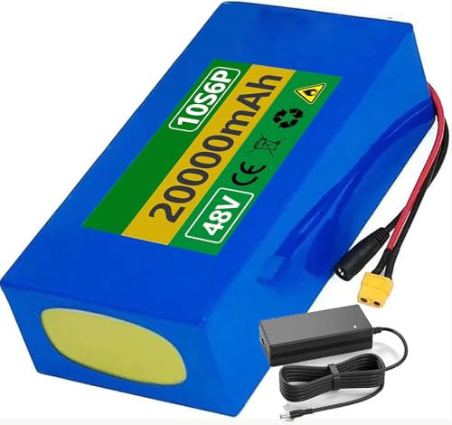 Batería Litio 48V para Bicicletas eléctricas, 48V 10Ah 12Ah 15Ah 20Ah 25Ah 30Ah, Paquete de batería de Iones de Litio Recargable 13S6P con BMS y Cargador para 1000W, 750W, 500W 48V 12Ah, T