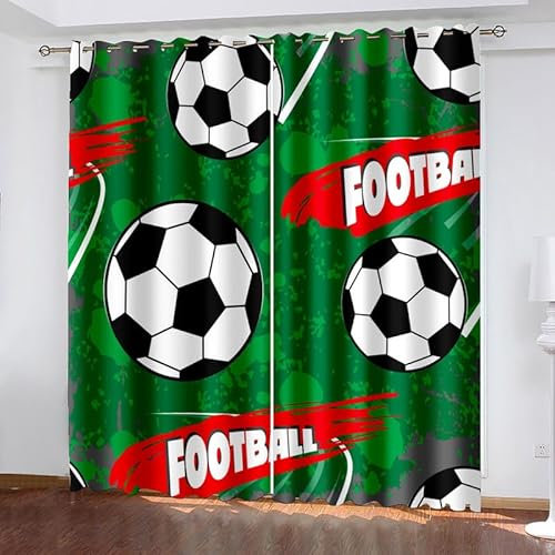 Rptidmv Vorhänge mit Ösen 2er Set Fußball Modern Blickdichte Vorhang Thermovorhang Kälteschutz Verdunklungsvorhänge für Wohnzimmer Schlafzimmer Kinderzimmer 140 x 175 cm (BxH)