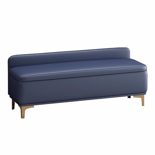 Moderne gepolsterte Sitzbank mit Metallbeinen, Bettbank für Schlafzimmer und Garderobe, Blau, 140 cm