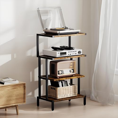 Nordivo HiFi Regal 4-Stufiges,HiFi Rack Plattenregal Phonoschrank,Tv-Möbel & Phonomöbel,Plattenspieler Ständer,Audio-Komponentenständer,Av-Medienständer Multimedia-Rack Tv-Regal