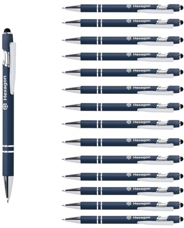 Pack 50 bolígrafos Personalizados con tu nombre o texto | Chrome Azul | Puntero para dispositivos móviles | Grabado a láser | Lote bolígrafos publicitarios, bodas, comuniones, merchandising