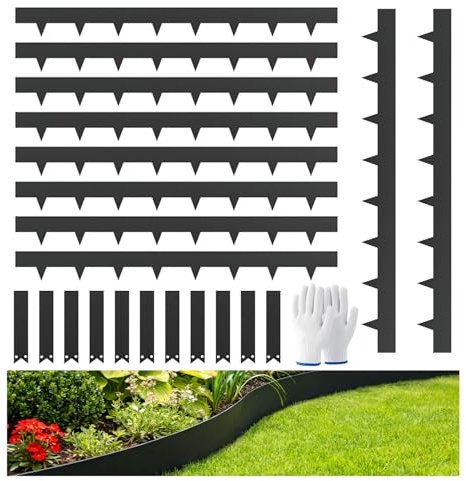 WUDLEP 10 Pack Metal Landscape Edging, 1m L x 11.4cm H Black Bendable Steel Lawn Garden Edging Border, No Dig Edging with 11 Clips & Gloves for Landscaping Yard Pathway, 10M Length Total