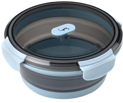 Lurch Frischhaltebox Silikon 800 ml rund Frozen Blue – Faltbar und Auslaufsicher - Lunchbox für unterwegs