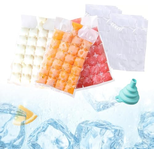 Lot de 60 sacs à glace pour 1440 glaçons, sac de congélation jetable avec entonnoir pratique, sacs à glaçons pour fêtes, camping, voyage, cuisine