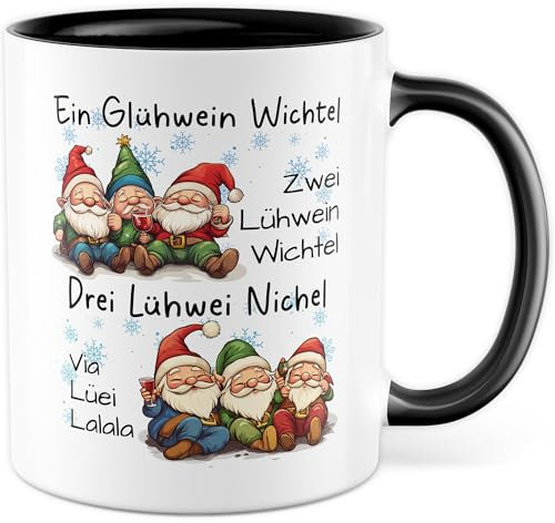 Tasse à vin chaud avec inscription en allemand – Cadeau Un vin chaud Lutin Deux lutin de vin chaud Lutin Trois Lühwei Nichel Via Lüei Lalala – Tasse à café 330 ml en céramique – Tasse à café