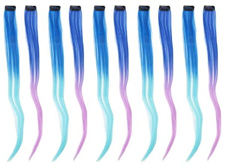 TARSHYRY Extensiones de Cabello Coloridas Reflejos Largos y Rectos para Mujeres para Mujeres Niñas Azules Azules Brillantes Púrpura Altas Temperaturas Sintéticas Cabello
