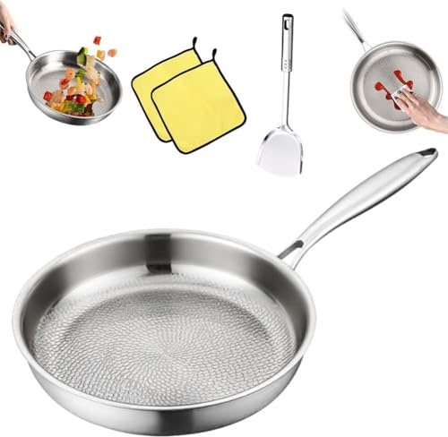 Titanium Pans for Cooking, 100% Pure Titanium Nutri-Pan, Multifunctional Non-Stick Without Coating Hammered, Ultra-Durable, Scratch-Resistant, Even Heating Frying Pans(No Lid,10.23in/26cm)