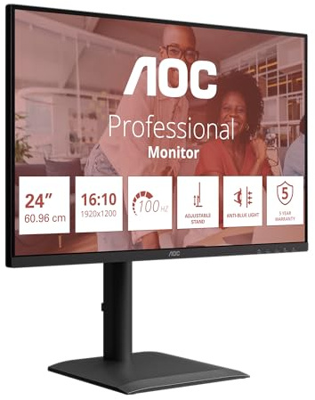 AOC X24E4U 24 inch WUXGA Monitor 100Hz, IPS Panel, 4ms GtG, Adaptive Sync, HDR Mode, Height Adjustment, Speakers, (1920x1200 HDMI 1x 1.4 DP 1x1.4 USB Hub) Black