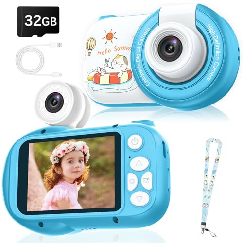Kinderkamera, Kinder Kamera mit 2,4 Bildschirm &180°Flip-Objektiv, 1080P HD Digitalkamera Kinder & Selfie-Videokamera mit 32GB-Karte, Geschenke für Geburtstag Weihnachten