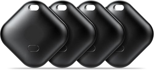 Tracker Tags Android, Bluetooth Smart Tag compatibile con app Google 'Find Hub' (solo Android), adatto per valigie, chiavi, zaini, ecc. Nero, confezione da 4