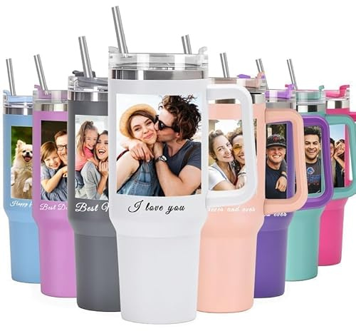 toyofmine Personalisierter 40oz Becher mit Strohhalm und Deckel | Personalisierter Becher mit Henkel und Namensgravur, individueller Reisebecher, Kaffeetasse, Wasserflasche