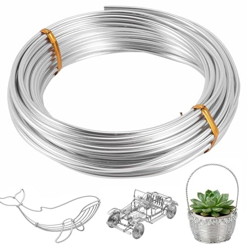 2 mm x 20 m Alambre de Aluminio para Manualidades, Alambre Manualidades con Moldeable, Flexible Hilo Artesanal de Metal, Resistente a la Corrosión Hilo Doblable para Esculpir Modelar Formación Bonsai