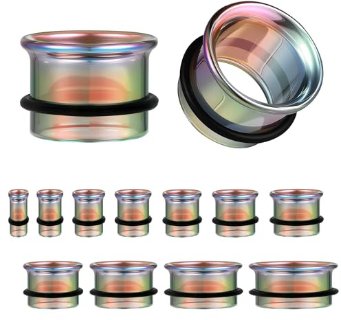 ZS 1 Paar Glas-Ohrmessgeräte, hypoallergen, einzelner Flare-Ohr-Tunnel, leichter Ohrdehner, Piercing-Schmuck mit O-Ringen, Größen 2G bis 2,5 cm