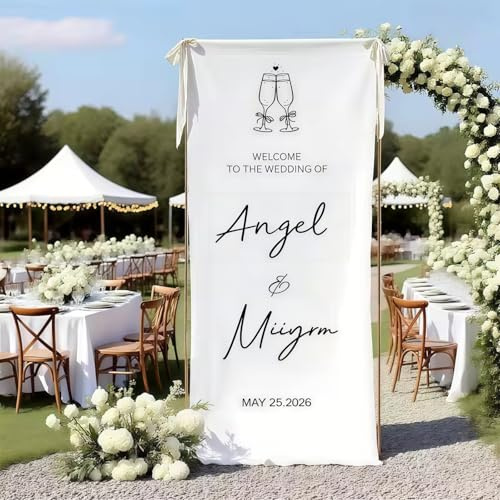 Banner De Señal De Bienvenida De Boda Personalizado, Tela De Señal De Boda Personalizada Con Nombres Y Fecha, Decoraciones De Eventos For Ceremonia, Recepción, Telón De Fondo Fotográfico(100X300 cm)