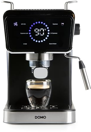 DOMO DO757K - Máquina espresso de 20 bares - Pantalla táctil a color - Boquilla de vapor - Café molido - Alternativa máquina espresso automática - Depósito 1,5 L