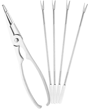 COOLHIYA Set di Utensili per Granchio in Acciaio Inossidabile 5 Pezzi Pinze e Forchette per Aprire Gusci e Estrarre Carne, per Mangiare Crostacei