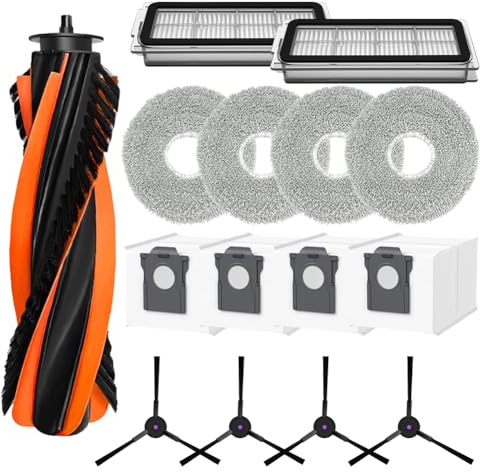 FUANA Para Cecotec para conga X70 Robot Aspiradora Juego de piezas de repuesto con cepillo principal, cepillos laterales, filtros, paños de fregona y bolsas de polvo, ABS, nailon, tela no tejida para