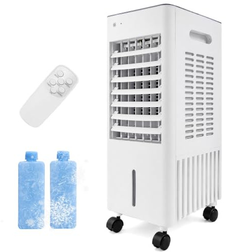 Portable Air Cooler 12L,4-in-1 Evaporative Cooler and Humidifier,Ventless Air Conditioning Unit for Bedroom,Quiet Room Cooler with Remote Control,2 Ice Boxes,3 Speeds with Timer Function
