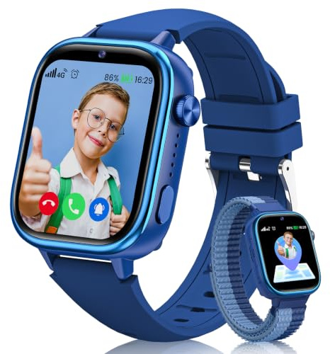 RUXINGX Smartwatch Kinder GPS, Kinderuhr mit Telefon und SOS (Blau) | HD Videoanruf, Voice Chat, Schulmodus, Wecker, Schlafen, IP68 Wasserdicht, SMS, Schrittzähler, Geschenke für Mädchen Jungen