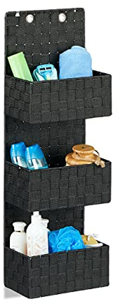 Relaxdays hängande förvaringsorganiserare, dörrförvaring med 3 korgar, väggförvaring badrum, PP, HBT: 75x25x15 cm, svart