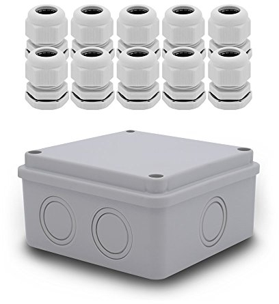 Abzweigdose IP54 aufputz 100 x 100 x 50 mm + 10x Kabelverschraubung M20 x 1,5 Feuchtraum Dose Kabelabzweigdose Verbindungsdosen Verteilerkasten Leergehäuse Verteilerdose Kunststoff ARLI