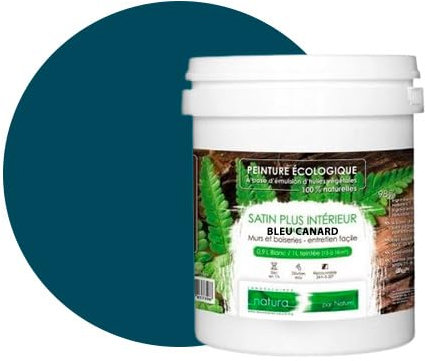 BOX DECO COULEURS Peinture naturelle écologique aspect Satin NATURA - Tassili - Murale intérieur - 1 L - 18 m² (Bleu Canard)