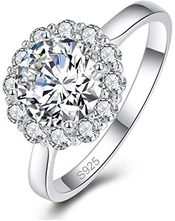 BONLAVIE Femme Bague Argent 925/1000 Bague Solitaire 3.5ct Pierre Ronde Brillante Zircone Cubique Bague de Mariage Bague de Fiançailles