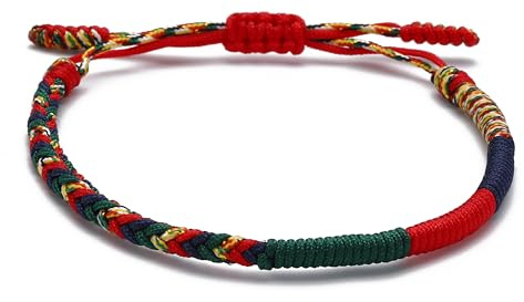 LUCKY BUDDHIST Tibetan Buddhist Bracelet for Men & Women – Adjustable Braided Cord Bracelet with Wooden Buddha Keyring