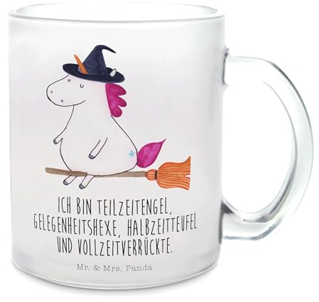 Mr. & Mrs. Panda Teetasse Einhorn Hexe, Premium Glas, 300 ml