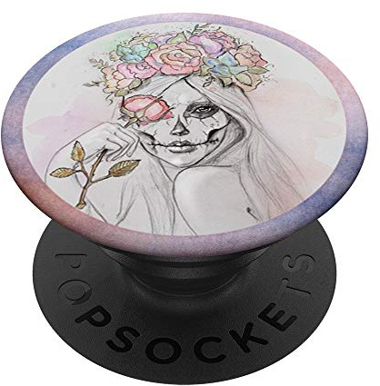 PopSockets Beautiful Sugar Skull Lady & Rose on Watercolor PACJ0015 PopSockets PopGrip: Ausziehbarer Sockel und Griff für Handys/Tablets mit Tauschbarem Top