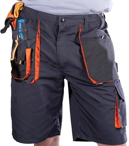 BWOLF Atlas – Pantaloncini da Lavoro Uomo Resistenti con Tasche Multiple | Tessuto Rinforzato 600D | Grigio/Arancione Grigio/Arancione S