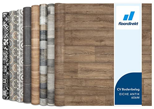 Floordirekt PVC Bodenbelag Meterware nach Maß Vinylboden, CV Linoleum für Küche & Balkon in Holzoptik, Fliesenoptik, Steinoptik - robust & pflegeleicht 200 x 100 cm | Atlantic | Eiche Antik 606m