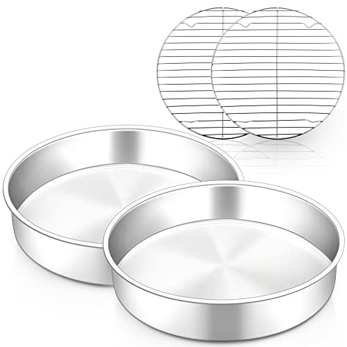 HaWare Backform mit Abkühlgitter Set, Edelstahl Kuchenform Tortenform Set, Rund Kuchenformen mit Kuchengitter Set zum Backen/Braten/Kühlen/Dämpfen, Rostfrei & Spülmaschinenfest, 4 Stück - 25cm