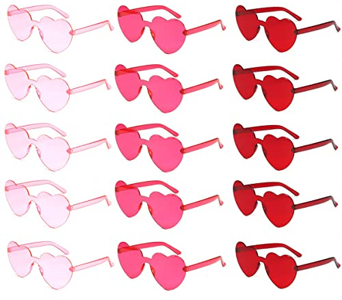 ZOOMPIL kantlösa hjärtsolglasögon, 12 stycken hjärtformade retro solglasögon med godisfärgade glas i rött, roseröd och rosa för damfest