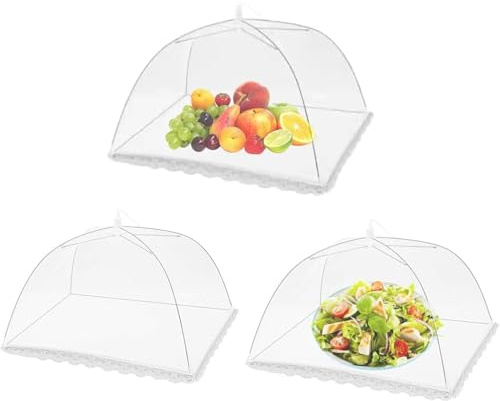 3 Stück Fliegenhauben Abdeck Mesh Screen und Faltbarer Regenschirm wiederverwendbare Zelte für Partys, Picknicks, Grillabende, Outdoor-Netz, Pop-Up-Abdeckungen, Käfer, Mücken – 35.6 cm
