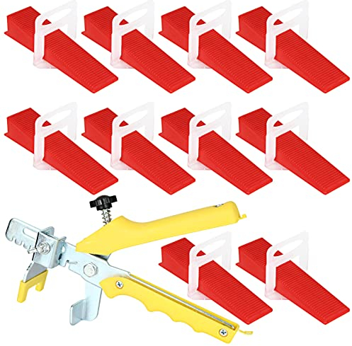 GOYADA Lot de 601 Système de Nivellement, Languette de Nivellement 1.5 mm, avec 500 Languettes de Traction, 100 Cales Réutilisable, 1 Pince pour Aider à la Pose de Carrelage 6 à 15 mm de épaisseur