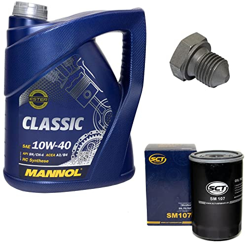 Motoröl Set 10W40 5 Liter + Ölfilter SM107 + Ölablassschraube 03272