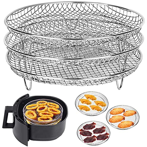 Air Fryer Racks for Ninja Air Fryer Three Stackable Dehydrator Racks Stainless Steel Air Fryer Basket Tray Air Fryer Accessories Fit for Oven and Press Cooker Compatible with Ninja Foodi 6.5Qt & 8Qt