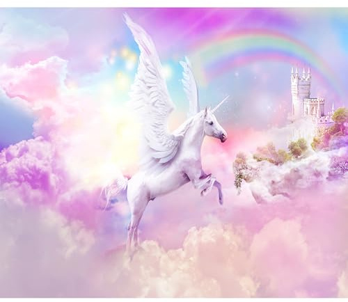 murando - Fototapete Premium-Vlies Kinder Einhorn, 350x256 cm, Schlafzimmer | Premium-Vliesstoff, Full HD Druck, hochwertige Verarbeitung fürs Wohnzimmer, schnelle Montage, lichtbeständig, geruchsfrei