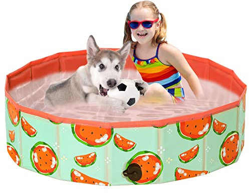 Demigreat Hundepool fur Große Kleine Hunde,80/120/ 160CM Faltbar Hunde Planschbecken, Tragbar & Eco-Friendly PVC Hunde Pool, Wassermelone