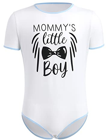 FYMNSI Men Short Sleeve Rompers One Piece Bodysuit Jumpsuit Snap Down Crotch Shirt Undershirt Pajamas Casual Pjs Sleepwear Leotard Tops Mommy's Boy Overall Nightwear White L