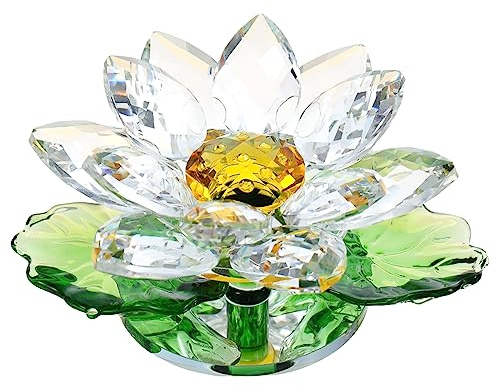 Movdyka Kristall-Lotusblume mit Blättern Figur Ornamente für Zuhause, Glas Fengshui Lotus Art Floral Dekorative Briefbeschwerer Sammlerstück Geschenke für Freunde Frauen (transparent)