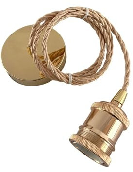 MOSSODOR Ceiling Pendant Light Fitting-Indoor Lighting Fixture-E27 Lamp Holder Ceiling Rose-Braided Flex Cable-Suspended Pendant Light Fitting (Twisted Wire-French Gold)