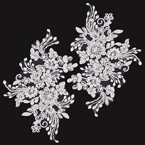 GORGECRAFT 2 st pärlor blomma broderi spets patchar 3D-blommönster vitt blommönster broderade applikationer för sömnad på spets för huvudbonad kläder brud-accessoarer