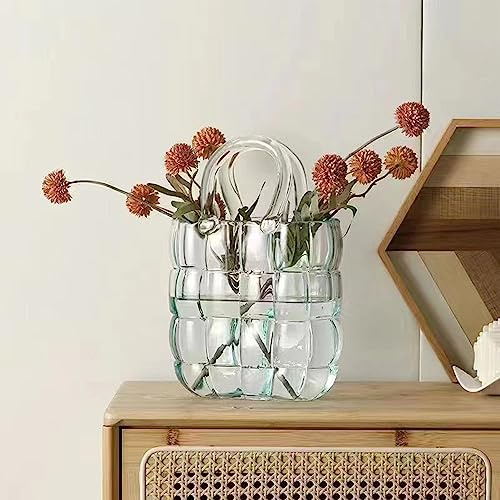 MISNODE Vase de Sac à Main pour Fleurs Vase de Sac en Verre Sac à Main Vase de Sac en Verre Unique Vase à Fleurs Vases Décoratifs à Large Bouche avec Un Design élégant Vase à Fleurs(Clair)