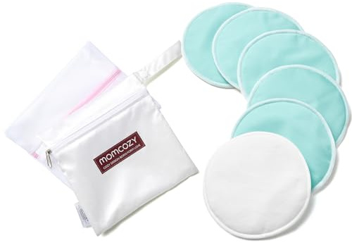 Momcozy Reusable Nursing Pads, Innovative Use of One Way Moisture-Wicking Fabric & 4 - Layer Washable Breast Pads, Super Absorbent and Large Capacity, 6 Pack + Wet and Dry Separation Bag + Wash Bag