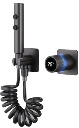 QREZAA Doccetta per Bidet, Display Digitale Idroscopino per WC Acqua Fredda e Calda Doccino Bidet 2 Funzioni Nascosto kit di Spruzzatore per Bidet per Igiene Personal, Ottone, Cenere di Pistola